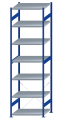 SCHULTE Steckregal, Fachbodenregale Stecksystem, Grundregal, einseitig nutzbar, H3500xB1000xT800 mm, 7 Fachböden, Fachlast 250 kg, RAL 5010 enzianblau / verzinkt
