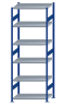 SCHULTE Steckregal, Fachbodenregale Stecksystem, Grundregal, beidseitig nutzbar, H2750xB1000xT600 mm, 6 Fachböden, Fachlast 250 kg, RAL 5010 enzianblau / verzinkt