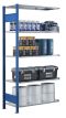 SCHULTE Steckregal, Fachbodenregale Stecksystem, Anbauregal, beidseitig nutzbar, H3500xB750xT500 mm, 7 Fachböden, Fachlast 150 kg, RAL 5010 enzianblau / verzinkt
