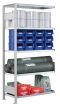 SCHULTE Steckregal, Fachbodenregale Stecksystem, Anbauregal, beidseitig nutzbar, H1800xB1300xT400 mm, 4 Fachböden, Fachlast 250 kg, RAL 7035 lichtgrau