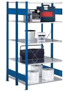 Doppelregal Stecksystem, Anbauregal, mit Kreuzstrebe, H2000xB1000xT2x500, Fachlast 150kg, RAL 5010 enzianblau / verzinkt