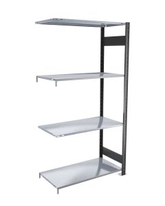 Fachbodenregal Stecksystem, Anbauregal, beidseitig nutzbar, H1800xB1000xT1000 mm, 4 Fachböden, Fachlast 250 kg, schwarz / verzinkt