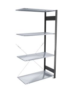 Fachbodenregal Stecksystem, Anbauregal, einseitig nutzbar, H1800xB750xT500 mm, 4 Fachböden, Fachlast 150 kg, schwarz / verzinkt