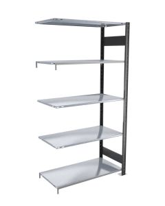 Fachbodenregal Stecksystem, Anbauregal, beidseitig nutzbar, H2300xB1000xT500 mm, 5 Fachböden, Fachlast 85 kg, schwarz / verzinkt