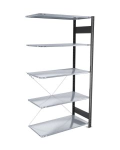 Fachbodenregal Stecksystem, Anbauregal, einseitig nutzbar, H2300xB1000xT350 mm, 5 Fachböden, Fachlast 85 kg, schwarz / verzinkt