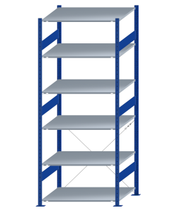 SCHULTE Steckregal, Fachbodenregale Stecksystem, Grundregal, einseitig nutzbar, H2500xB1000xT800 mm, 6 Fachböden, Fachlast 150 kg, RAL 5010 enzianblau / verzinkt