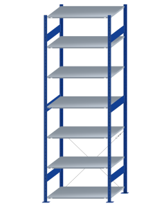 SCHULTE Steckregal, Fachbodenregale Stecksystem, Grundregal, einseitig nutzbar, H3000xB1000xT800 mm, 7 Fachböden, Fachlast 150 kg, RAL 5010 enzianblau / verzinkt