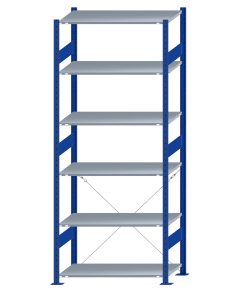 SCHULTE Steckregal, Fachbodenregale Stecksystem, Grundregal, einseitig nutzbar, H2500xB1000xT500 mm, 6 Fachböden, Fachlast 150 kg, RAL 5010 enzianblau / verzinkt