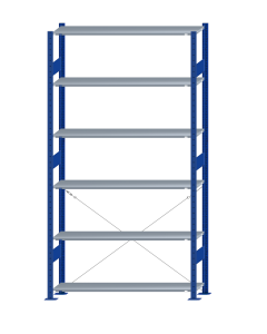 SCHULTE Steckregal, Fachbodenregale Stecksystem, Grundregal, einseitig nutzbar, H2500xB1300xT300 mm, 6 Fachböden, Fachlast 150 kg, RAL 5010 enzianblau / verzinkt
