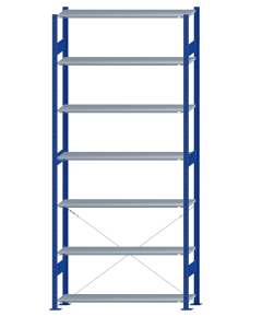 SCHULTE Steckregal, Fachbodenregale Stecksystem, Grundregal, einseitig nutzbar, H3000xB1300xT300 mm, 7 Fachböden, Fachlast 150 kg, RAL 5010 enzianblau / verzinkt