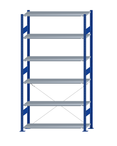 SCHULTE Steckregal, Fachbodenregale Stecksystem, Grundregal, einseitig nutzbar, H2500xB1300xT400 mm, 6 Fachböden, Fachlast 150 kg, RAL 5010 enzianblau / verzinkt