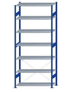 SCHULTE Steckregal, Fachbodenregale Stecksystem, Grundregal, einseitig nutzbar, H3000xB1300xT500 mm, 7 Fachböden, Fachlast 150 kg, RAL 5010 enzianblau / verzinkt