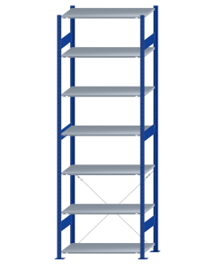 SCHULTE Steckregal, Fachbodenregale Stecksystem, Grundregal, einseitig nutzbar, H3000xB1000xT500 mm, 7 Fachböden, Fachlast 150 kg, RAL 5010 enzianblau / verzinkt