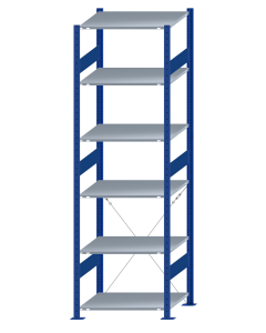 SCHULTE Steckregal, Fachbodenregale Stecksystem, Grundregal, einseitig nutzbar, H2500xB750xT600 mm, 6 Fachböden, Fachlast 150 kg, RAL 5010 enzianblau / verzinkt