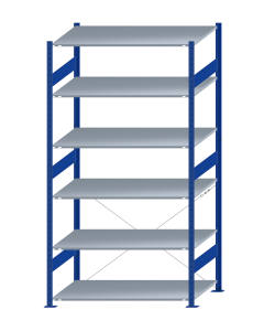 SCHULTE Steckregal, Fachbodenregale Stecksystem, Grundregal, einseitig nutzbar, H2500xB1300xT800 mm, 6 Fachböden, Fachlast 150 kg, RAL 5010 enzianblau / verzinkt