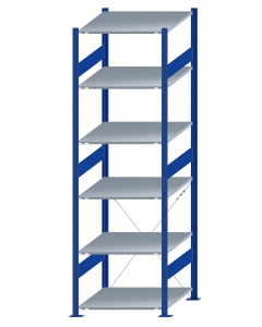 SCHULTE Steckregal, Fachbodenregale Stecksystem, Grundregal, einseitig nutzbar, H2500xB750xT800 mm, 6 Fachböden, Fachlast 150 kg, RAL 5010 enzianblau / verzinkt