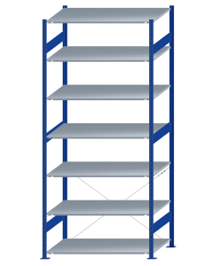 SCHULTE Steckregal, Fachbodenregale Stecksystem, Grundregal, einseitig nutzbar, H3000xB1300xT800 mm, 7 Fachböden, Fachlast 150 kg, RAL 5010 enzianblau / verzinkt