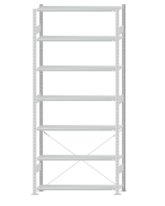 SCHULTE Steckregal, Fachbodenregale Stecksystem, Grundregal, einseitig nutzbar, H3000xB1300xT300 mm, 7 Fachböden, Fachlast 150 kg, RAL 7035 lichtgrau