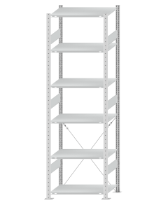 SCHULTE Steckregal, Fachbodenregale Stecksystem, Grundregal, einseitig nutzbar, H2500xB750xT500 mm, 6 Fachböden, Fachlast 150 kg, RAL 7035 lichtgrau
