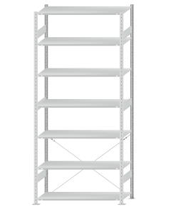 SCHULTE Steckregal, Fachbodenregale Stecksystem, Grundregal, einseitig nutzbar, H3000xB1300xT500 mm, 7 Fachböden, Fachlast 150 kg, RAL 7035 lichtgrau