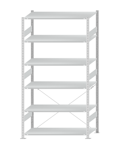 SCHULTE Steckregal, Fachbodenregale Stecksystem, Grundregal, einseitig nutzbar, H2500xB1300xT600 mm, 6 Fachböden, Fachlast 150 kg, RAL 7035 lichtgrau