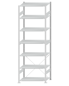 SCHULTE Steckregal, Fachbodenregale Stecksystem, Grundregal, einseitig nutzbar, H3000xB1000xT600 mm, 7 Fachböden, Fachlast 150 kg, RAL 7035 lichtgrau