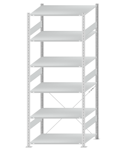 SCHULTE Steckregal, Fachbodenregale Stecksystem, Grundregal, einseitig nutzbar, H2500xB1000xT800 mm, 6 Fachböden, Fachlast 150 kg, RAL 7035 lichtgrau