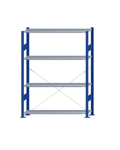 SCHULTE Steckregal, Fachbodenregale Stecksystem, Grundregal, einseitig nutzbar, H1800xB1300xT300 mm, 4 Fachböden, Fachlast 150 kg, RAL 5010 enzianblau / verzinkt