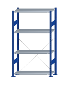 SCHULTE Steckregal, Fachbodenregale Stecksystem, Grundregal, einseitig nutzbar, H1800xB1000xT400 mm, 4 Fachböden, Fachlast 150 kg, RAL 5010 enzianblau / verzinkt