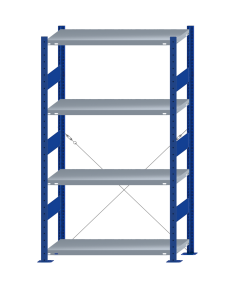 SCHULTE Steckregal, Fachbodenregale Stecksystem, Grundregal, einseitig nutzbar, H1800xB1000xT400 mm, 4 Fachböden, Fachlast 330 kg, RAL 5010 enzianblau / verzinkt