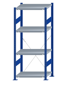SCHULTE Steckregal, Fachbodenregale Stecksystem, Grundregal, einseitig nutzbar, H1800xB750xT500 mm, 4 Fachböden, Fachlast 250 kg, RAL 5010 enzianblau / verzinkt