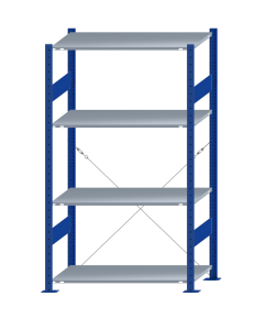 SCHULTE Steckregal, Fachbodenregale Stecksystem, Grundregal, einseitig nutzbar, H1800xB1000xT500 mm, 4 Fachböden, Fachlast 150 kg, RAL 5010 enzianblau / verzinkt