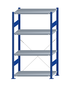 SCHULTE Steckregal, Fachbodenregale Stecksystem, Grundregal, einseitig nutzbar, H1800xB1000xT500 mm, 4 Fachböden, Fachlast 250 kg, RAL 5010 enzianblau / verzinkt