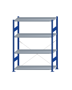 SCHULTE Steckregal, Fachbodenregale Stecksystem, Grundregal, einseitig nutzbar, H1800xB1300xT500 mm, 4 Fachböden, Fachlast 250 kg, RAL 5010 enzianblau / verzinkt