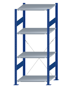 SCHULTE Steckregal, Fachbodenregale Stecksystem, Grundregal, einseitig nutzbar, H1800xB750xT600 mm, 4 Fachböden, Fachlast 150 kg, RAL 5010 enzianblau / verzinkt