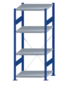 SCHULTE Steckregal, Fachbodenregale Stecksystem, Grundregal, einseitig nutzbar, H1800xB750xT600 mm, 4 Fachböden, Fachlast 250 kg, RAL 5010 enzianblau / verzinkt