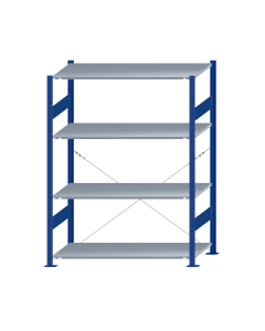 SCHULTE Steckregal, Fachbodenregale Stecksystem, Grundregal, einseitig nutzbar, H1800xB1300xT600 mm, 4 Fachböden, Fachlast 150 kg, RAL 5010 enzianblau / verzinkt