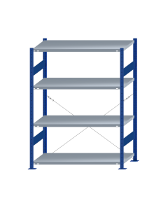 SCHULTE Steckregal, Fachbodenregale Stecksystem, Grundregal, einseitig nutzbar, H1800xB1300xT600 mm, 4 Fachböden, Fachlast 250 kg, RAL 5010 enzianblau / verzinkt
