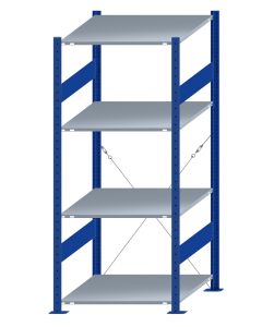 SCHULTE Steckregal, Fachbodenregale Stecksystem, Grundregal, einseitig nutzbar, H1800xB750xT800 mm, 4 Fachböden, Fachlast 150 kg, RAL 5010 enzianblau / verzinkt