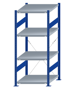 SCHULTE Steckregal, Fachbodenregale Stecksystem, Grundregal, einseitig nutzbar, H1800xB750xT800 mm, 4 Fachböden, Fachlast 250 kg, RAL 5010 enzianblau / verzinkt