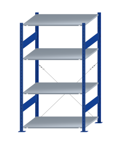 SCHULTE Steckregal, Fachbodenregale Stecksystem, Grundregal, einseitig nutzbar, H1800xB1000xT800 mm, 4 Fachböden, Fachlast 150 kg, RAL 5010 enzianblau / verzinkt
