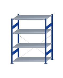 SCHULTE Steckregal, Fachbodenregale Stecksystem, Grundregal, einseitig nutzbar, H1800xB1300xT800 mm, 4 Fachböden, Fachlast 150 kg, RAL 5010 enzianblau / verzinkt