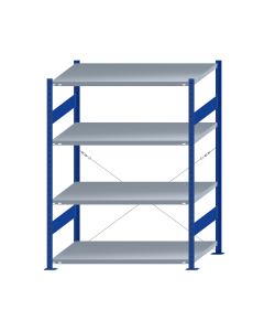 SCHULTE Steckregal, Fachbodenregale Stecksystem, Grundregal, einseitig nutzbar, H1800xB1300xT800 mm, 4 Fachböden, Fachlast 250 kg, RAL 5010 enzianblau / verzinkt