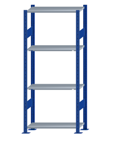 SCHULTE Steckregal, Fachbodenregale Stecksystem, Grundregal, beidseitig nutzbar, H1800xB750xT300 mm, 4 Fachböden, Fachlast 150 kg, RAL 5010 enzianblau / verzinkt