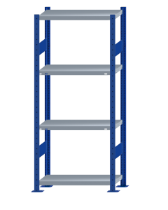 SCHULTE Steckregal, Fachbodenregale Stecksystem, Grundregal, beidseitig nutzbar, H1800xB750xT300 mm, 4 Fachböden, Fachlast 250 kg, RAL 5010 enzianblau / verzinkt