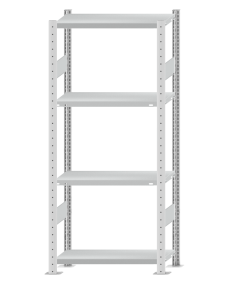 SCHULTE Steckregal, Fachbodenregale Stecksystem, Grundregal, beidseitig nutzbar, H1800xB750xT300 mm, 4 Fachböden, Fachlast 250 kg, RAL 7035 lichtgrau