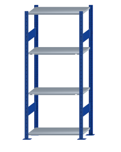 SCHULTE Steckregal, Fachbodenregale Stecksystem, Grundregal, beidseitig nutzbar, H1800xB750xT400 mm, 4 Fachböden, Fachlast 150 kg, RAL 5010 enzianblau / verzinkt