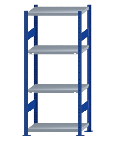 SCHULTE Steckregal, Fachbodenregale Stecksystem, Grundregal, beidseitig nutzbar, H1800xB750xT400 mm, 4 Fachböden, Fachlast 250 kg, RAL 5010 enzianblau / verzinkt
