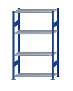 SCHULTE Steckregal, Fachbodenregale Stecksystem, Grundregal, beidseitig nutzbar, H1800xB1000xT400 mm, 4 Fachböden, Fachlast 150 kg, RAL 5010 enzianblau / verzinkt