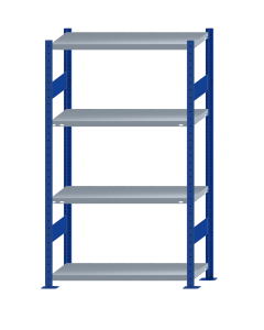 SCHULTE Steckregal, Fachbodenregale Stecksystem, Grundregal, beidseitig nutzbar, H1800xB1000xT400 mm, 4 Fachböden, Fachlast 250 kg, RAL 5010 enzianblau / verzinkt